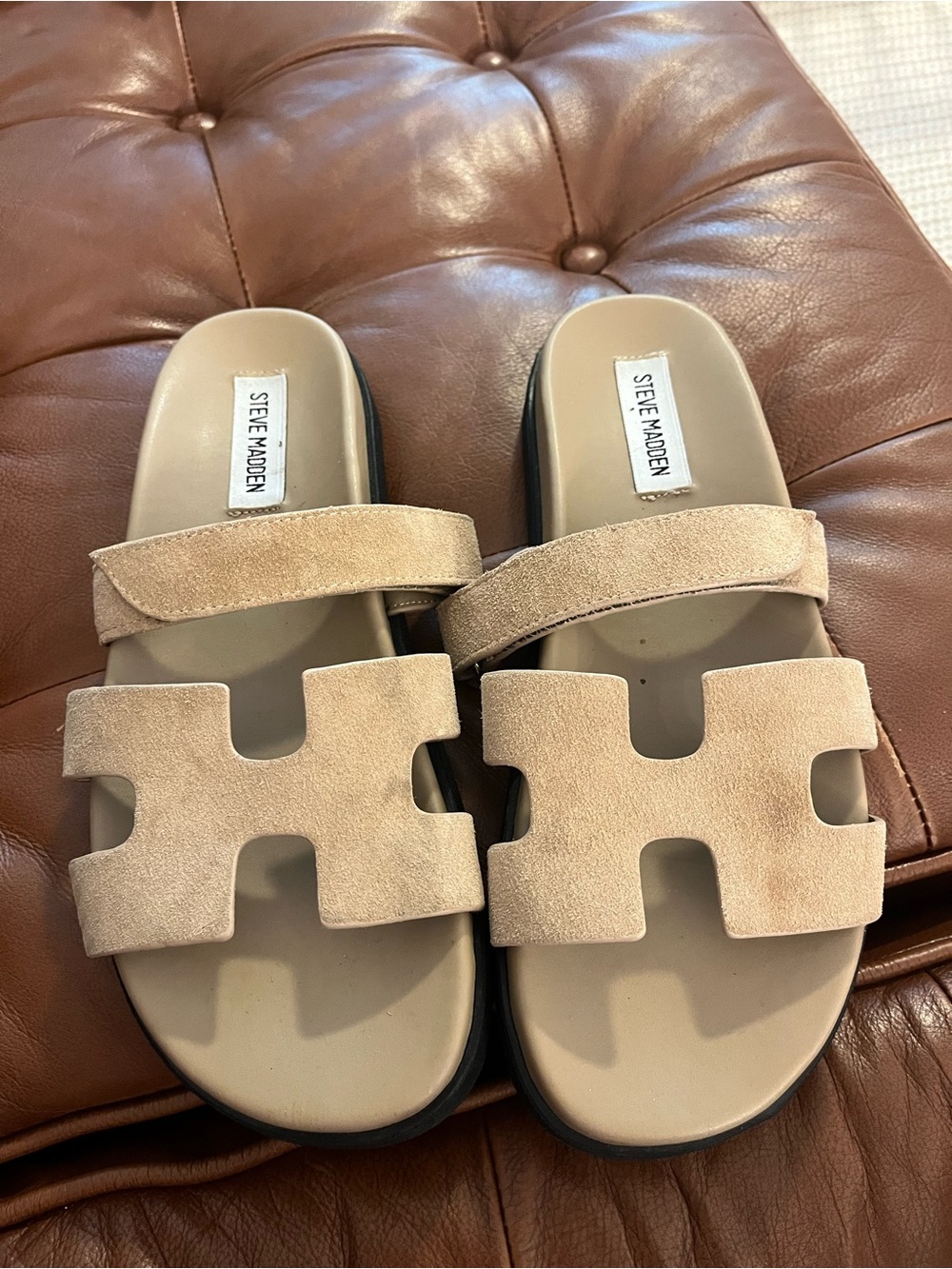 Steve Madden Beige Suede Slide Sandals